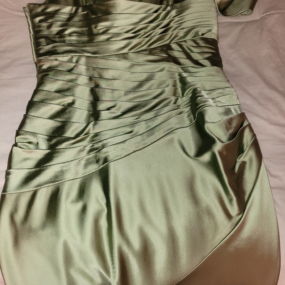 Stunning Niteline Sage Satin Strapless Gown Train Bolero Jacket Lined 14 - Picture 12 of 16